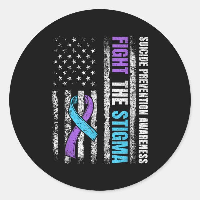 Bekämpfung der Stigma-amerikanischen Flagge Suizid Runder Aufkleber (Vorderseite)