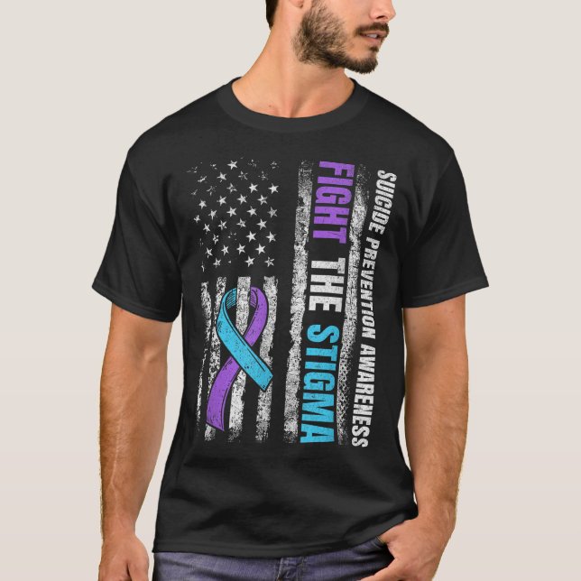 Bekämpfung der Stigma-amerikanischen Flagge Suizid T-Shirt (Vorderseite)