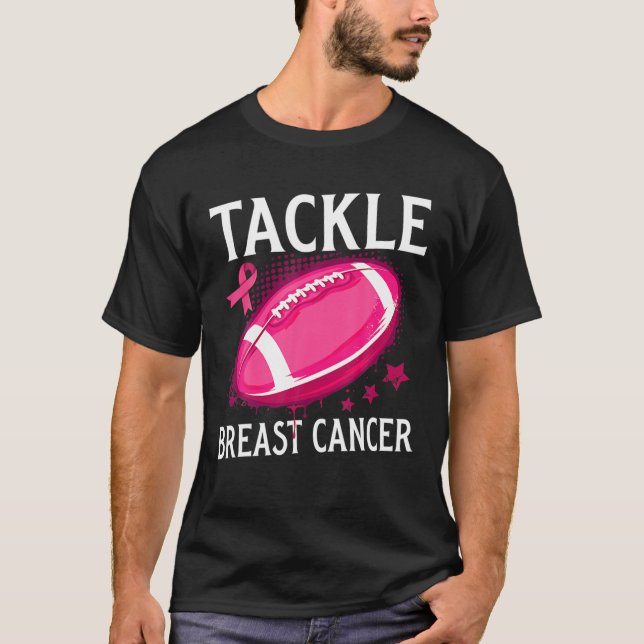 Bekämpfung von Brustkrebs Football Survivor Pink R T-Shirt (Vorderseite)