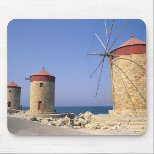 Bekannte alte Windmühlen von Rhodos, Griechenland Mousepad
