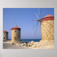 Bekannte alte Windmühlen von Rhodos, Griechenland