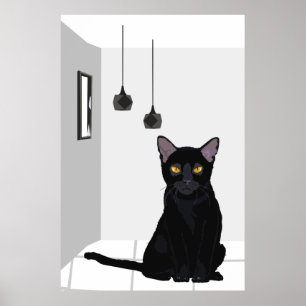 Bekannte schwarze Katze mit orangen Augen Poster