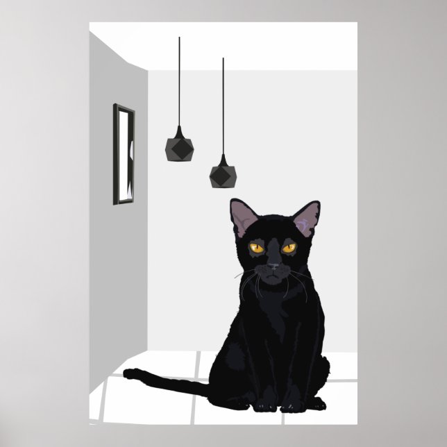 Bekannte schwarze Katze mit orangen Augen Poster (Vorne)