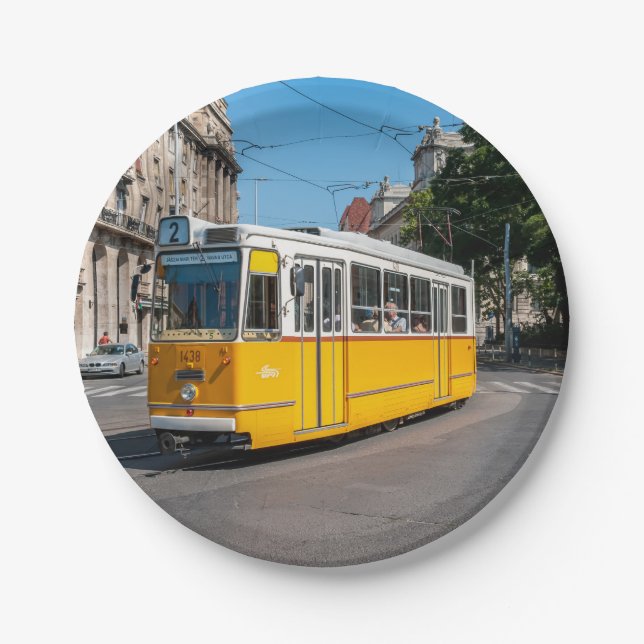 Bekannte Straßenbahn 2 in Budapest, Ungarn Pappteller (Vorderseite)