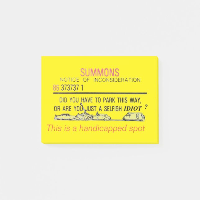 Bekanntmachung über Behindertenparkplätze Post-it Klebezettel (Vorderseite)