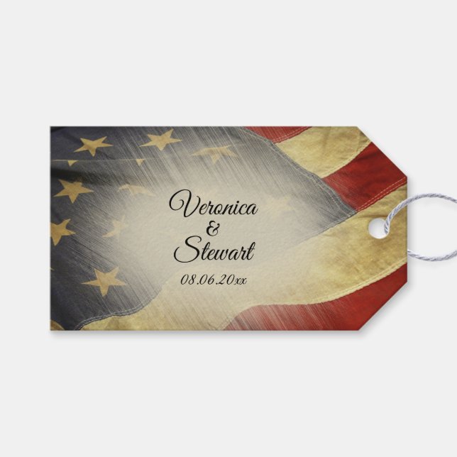 Beklagte Namen und Datum amerikanischer Flaggen Geschenkanhänger (Vorderseite (Horizontal))