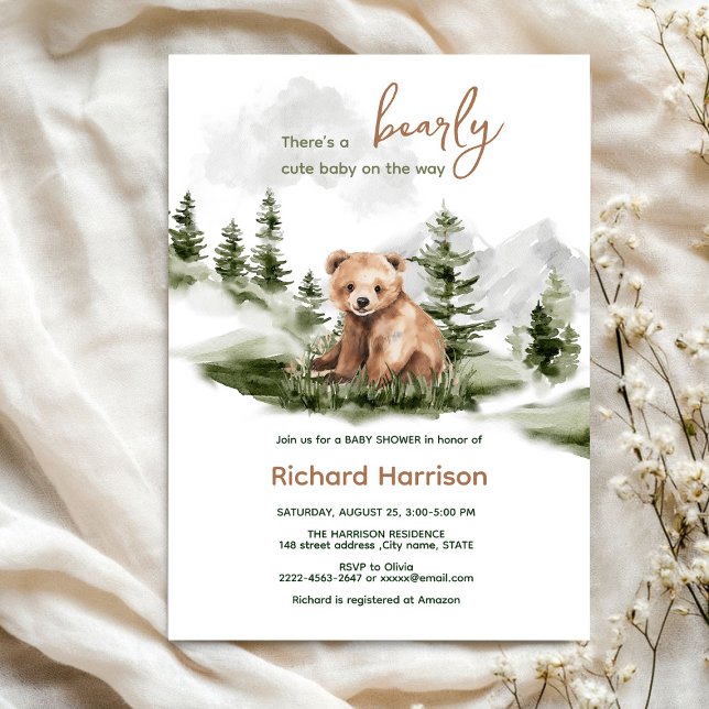 Bekleidete niedliche Waldbärendusche Einladung (Bearly wait cute watercolor forest baby shower invitation )