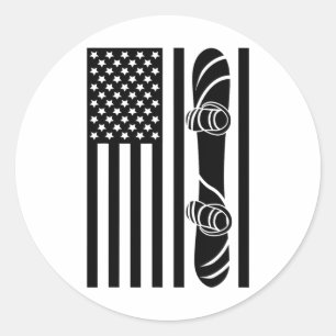 Bekleidung mit amerikanischer Flagge - Snowboarden Runder Aufkleber