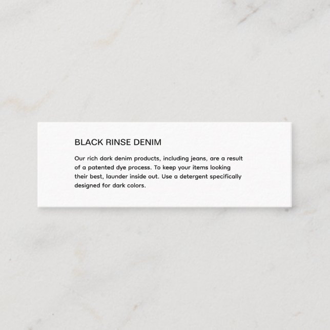 Bekleidungsbetreuungsdetails hängen Tag einfügen (Vorderseite)