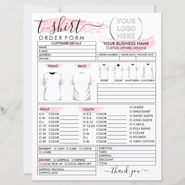 Bekleidungsformular für Bestellungen von Bekleidun (Vorderseite)