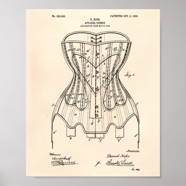 Bekleidungskorsett 1906 Patent Art Old Peper Poster (Vorne)