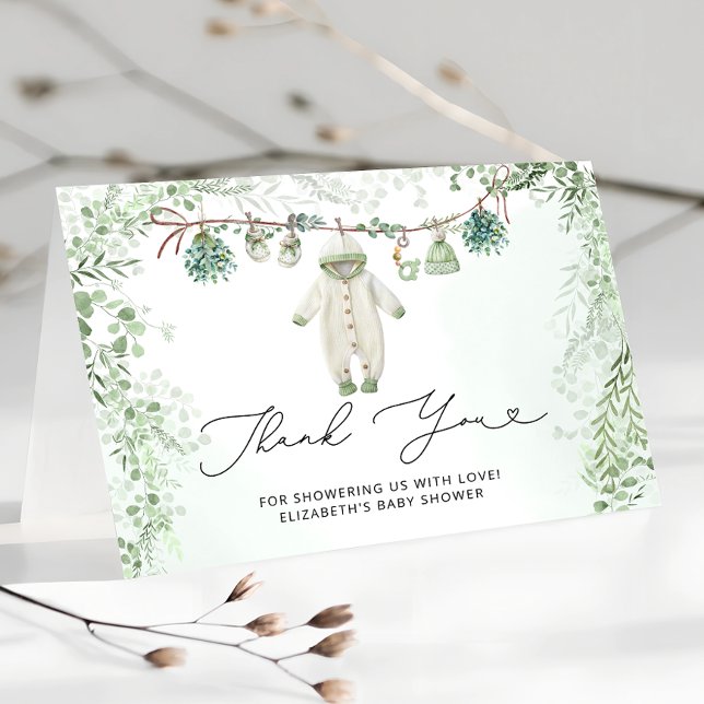 Bekleidungslinie Eucalyptus Baby Dusche Danke Kart (Von Creator hochgeladen)