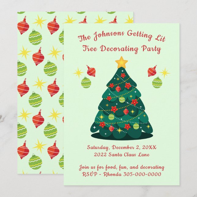 Bekommen von lit Tree Dekorieren Weihnachtsgebäck  Einladung (Vorne/Hinten)