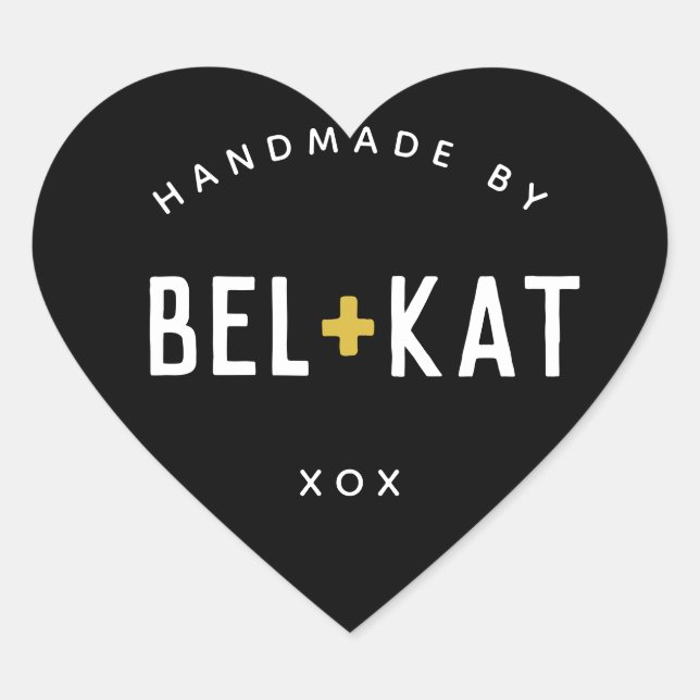 BEL + KAT HEART modernes Logo schwarzer Senf Herz-Aufkleber (Vorderseite)