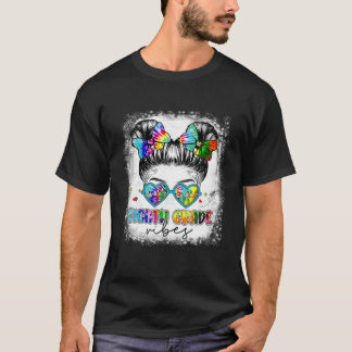 Belached Achte Grade Vibes Messy Bun Gefärbte Kraw T-Shirt