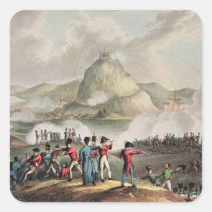 Belagerung von San Sebastian, eingraviert von Thom Quadratischer Aufkleber