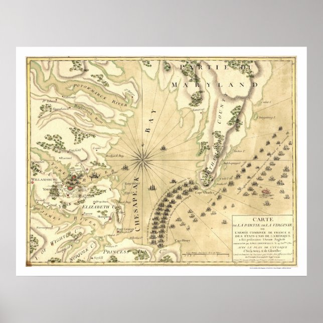 Belagerung von Yorktown Map 1781 Poster (Vorne)