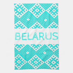 Belarus Б е л а р с у Folk Muster Türkis Geschirrtuch