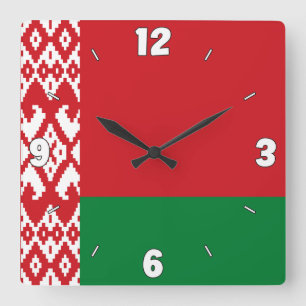 Belarus Flag Numbers Red White Green Pattern Quadratische Wanduhr