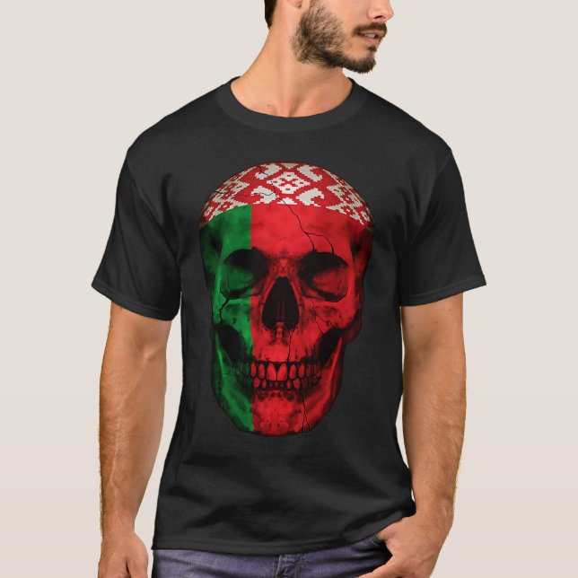 Belarus Flag Skull Belarusian Roots Proud Patrioti T-Shirt (Vorderseite)
