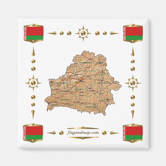 Belarus Karte + Flaggen Magnet (Vorne)