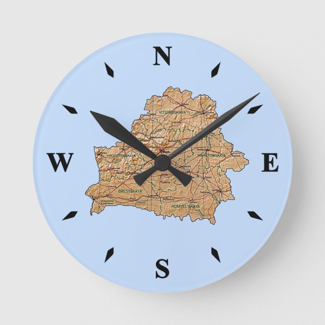 Belarus Map Clock Runde Wanduhr (Vorderseite)
