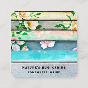 *~* Belastetes Altholz QR AP49 Blumen Pastell Quadratische Visitenkarte