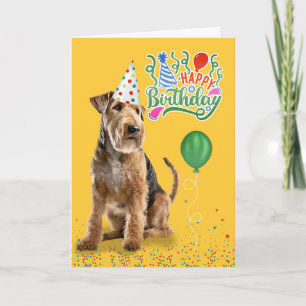 Belated Birthday Airedale Terrier in einem Party H Karte