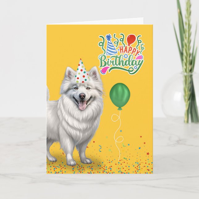 Belated Birthday Eskimo Dog in einem Party Hat Karte (Vorderseite)