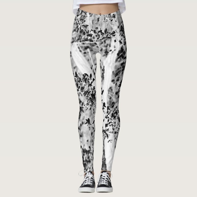 Belaubter Yoga-Übungs-Schwarzweiss-Betrieb Leggings (Vorderseite)