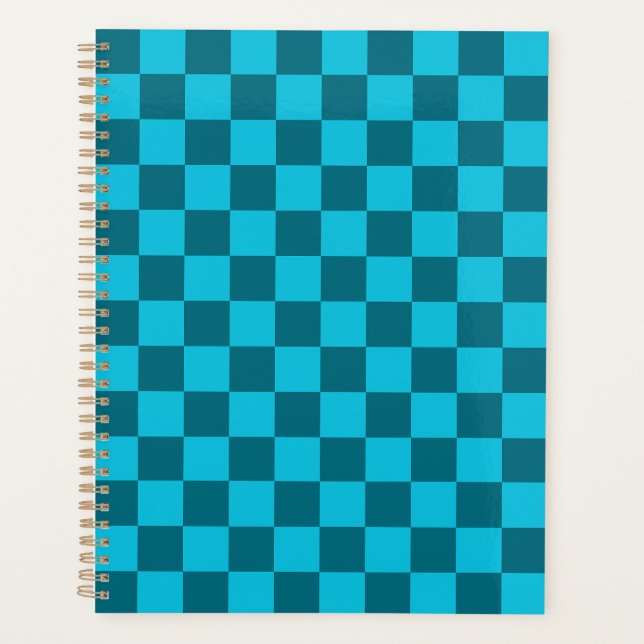 Belebendes Teal- und Türkis-Schachbrettmuster Planer (Vorderseite)