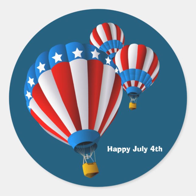 Belebte amerikanische Flagge 4. Juli Hot Air Ballo Runder Aufkleber (Vorderseite)
