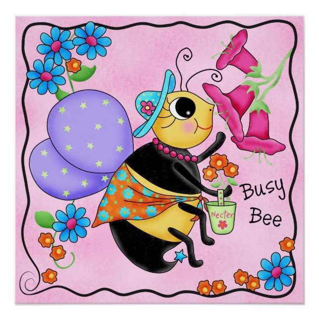 Belebte Bee Dressed Whimsy Honey Bee Pink Custom Poster (Vorderseite)