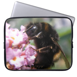 Belebte Bumblebee und rosa Blume Laptop-Sieb Laptopschutzhülle
