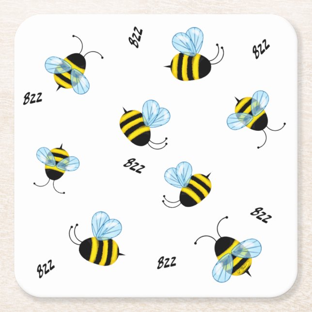 Belebte Buzzing Bienen Niedlich Honigbiene Rechteckiger Pappuntersetzer (Vorderseite)