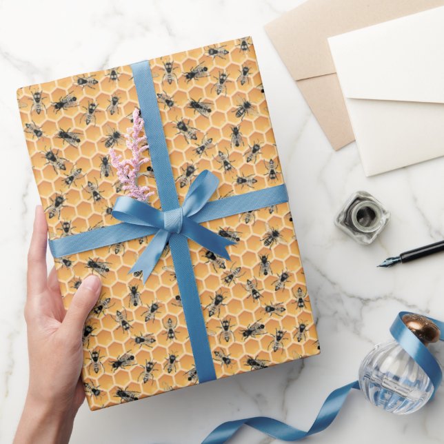 Belebte Golden Honey Bees und Honeycomb Geschenkpapier (Schenken)