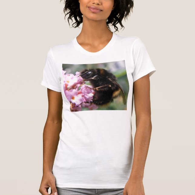 Belebte Hummel und rosa Blume T Shirt (Vorderseite)