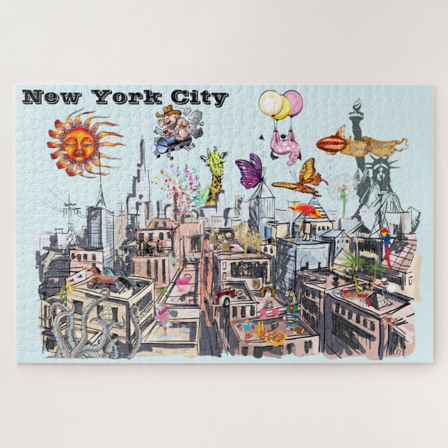 Belebte New York City Surreal Pop Art Puzzle (Horizontal)