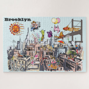 Belebte Stadt Brooklyn Surreal Pop Art Puzzle