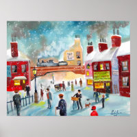 Belebte Street Szene Winterzug Ölmalerei Kunst