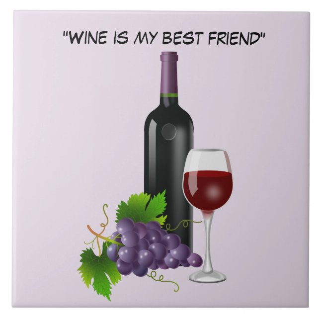 Belebte Weinflasche mit Glas Fliese (Vorderseite)