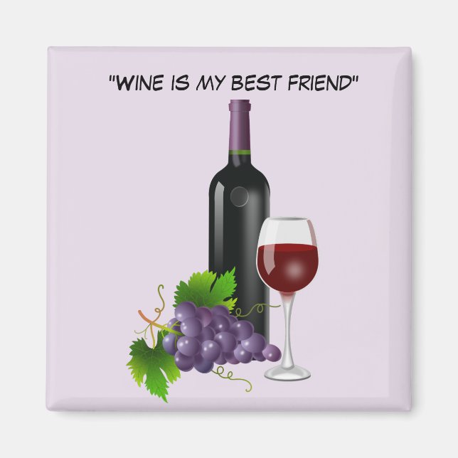 Belebte Weinflasche mit Glas Magnet (Vorne)