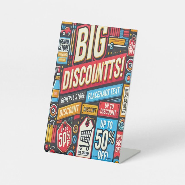 Belebtes allgemeines Discount Pedestal Sign Sockelschild (Vorderseite)