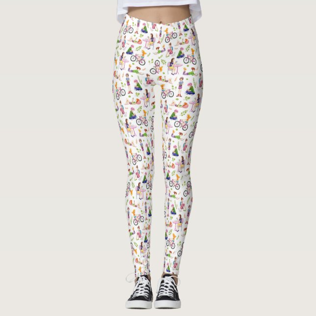 Belebtes Girls-Wasserfarbenmuster Leggings (Vorderseite)