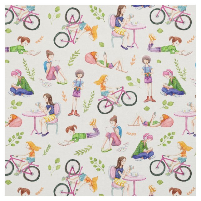 Belebtes Girls-Wasserfarbenmuster Stoff (Muster)