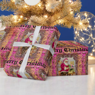 Belebtes Santa Viktorianisches Hübsch rosa Wrappin Geschenkpapier