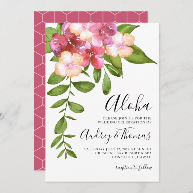 Beleidigende Blätter Hawaiianische Hochzeitseinlad Einladung (Vorne/Hinten)