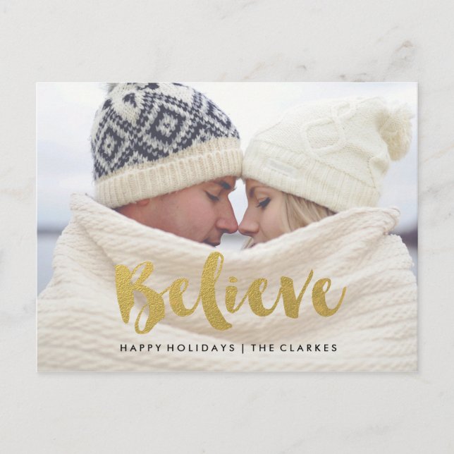 Beleive | Gold Shimmer Holiday Postkarte (Vorderseite)
