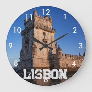 Belem Turm bei Sonnenuntergang in Lissabon, Portug Große Wanduhr