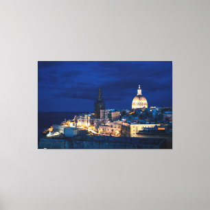Beleuchtet in der Nacht Valletta Altstadt und Hafe Leinwanddruck
